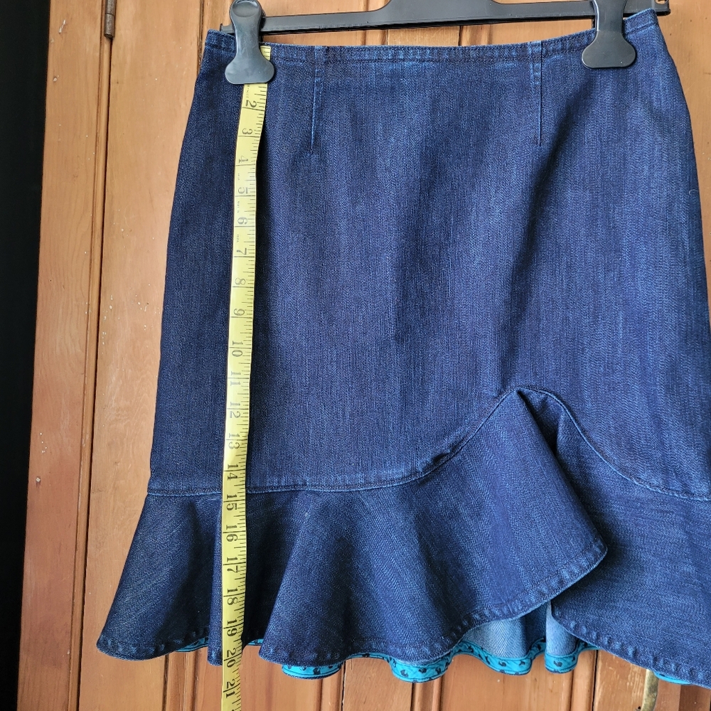 Anthropologie Leifsdottir Denim Blue Peplum Ruffle Hem Mini Skirt 6 - Picture 11 of 12